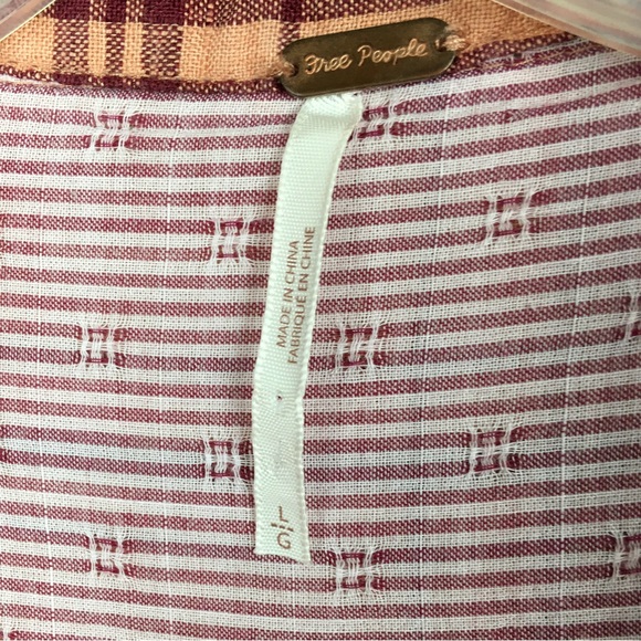Free People Peach Linen No Limits Button Down Plaid Shirt Size L/G - Picture 9 of 11